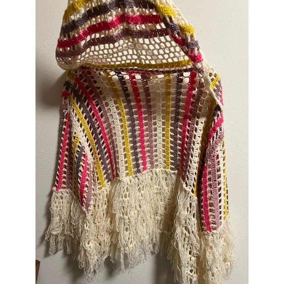 POL Multicolor striped crochet fringe beach hoodie, size medium - Picture 2 of 5